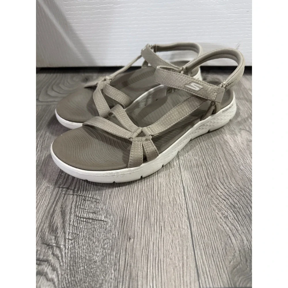 Skechers GoWalk Goga Mat Sandals Womens Taupe Strappy Walking Shoes Sz 12